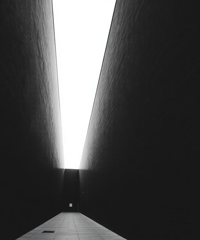 View along a tall dark brick wall in strong perspective