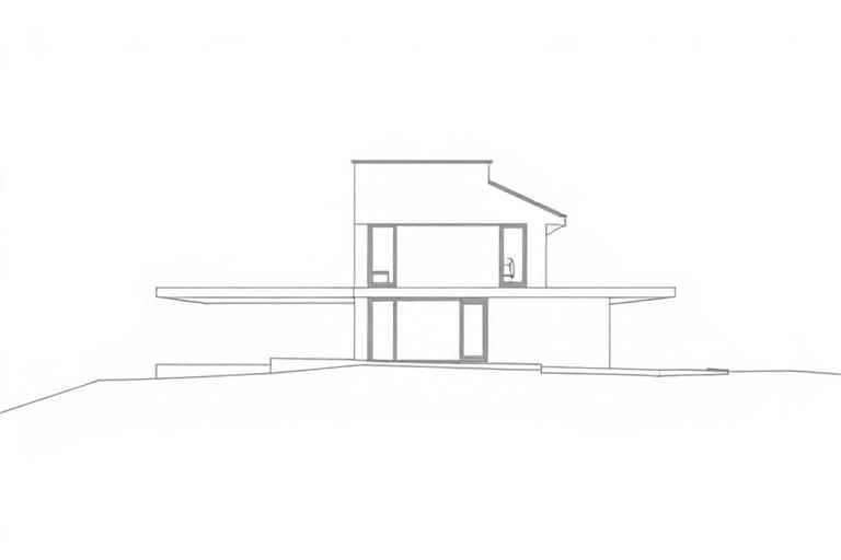 Elevation drawing of a house on a sloped site