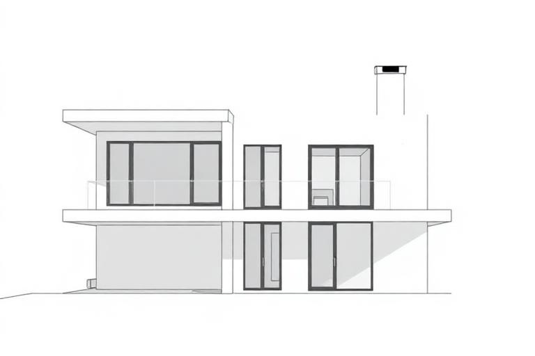 Flat gray section-perspective study of a modern house