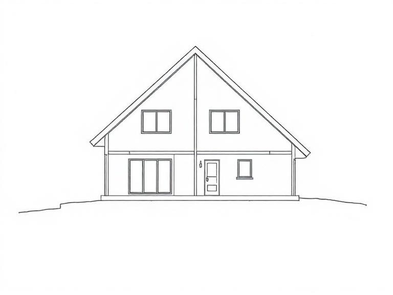 Cross-section drawing of a two-storey gabled house