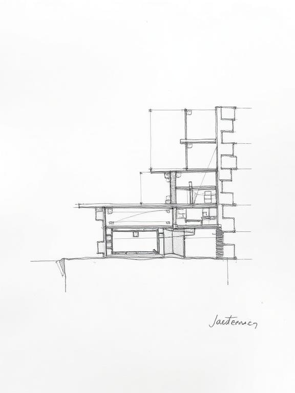 Hand-drawn wall section detail with construction layers